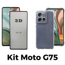 Kit 2 em 1 Capa Capinha Anti Impacto Silicone + Pelicula 3D de Vidro para Motorola Moto G75 5G Kit 2 em 1 Capa Capinha Anti Impacto Silicone + Pelicula 3D de Vidro para Motorola Moto G75 5G