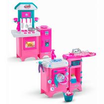 Kit 2 em 1 Cozinha Completa e Lavanderia Lava e Passa 8043 - Magic Toys Kit 2 em 1 Cozinha Completa e Lavanderia Lava e Passa 8043 - Magic Toys