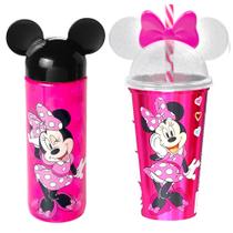 Kit 2 em 1 Garrafinha e Copo com Orelhas da Minnie Rosa