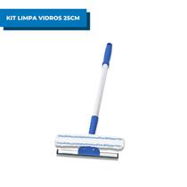 Kit 2 em 1 Rodo para Limpeza de Vidros 25cm Com Cabo 50cm Bralímpia Lava Janela Teto Rodinho Parabrisa Limpa e Seca