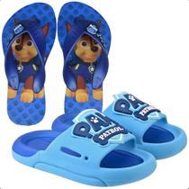 Kit 2 Em 1 Sandália Slide Leve E Chinelinho Casual Infantil Patrulha Menino Azul