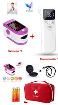 Kit 2 EM 1 Termômetro Digital Infravermelho Testa + Oxímetro Oled Dedo/Pulso adulto e Pediátrico