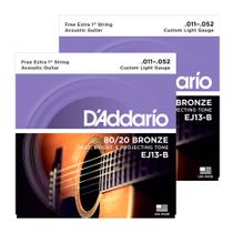 Kit 2 encordoamento corda violao 011 daddario ej13b mi extra
