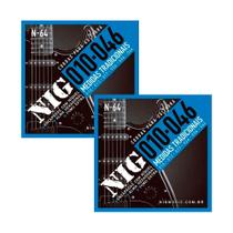 Kit 2 encordoamento cordas guitarra nig 010 n64 mi extra