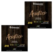 Kit 2 Encordoamento Violão Acústico 0.10 12 Cordas Giannini