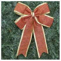 Kit 2 Enfeite Árvore Natal Laço Vermelho E Dourado 30 Cm