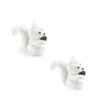 Kit 2 Enfeite de Natal Esquilo Branco Com Glitter 5.5x10.5cm