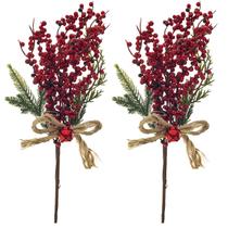 Kit 2 Enfeite Natal Decorativo Haste Azevinho Galho Vermelho