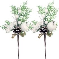 Kit 2 Enfeite Natal Galho Pick Berry Nevado Artificial 29cm