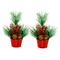 Kit 2 Enfeite Natalino Vasinho com Pinheiro Decorativo 19 cm Kit 2 Enfeite Natalino Vasinho com Pinheiro Decorativo 19 cm