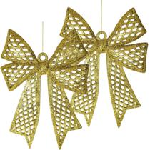 Kit 2 Enfeites Árvore De Natal Laço Dourado Glitter 24cm Kit 2 Enfeites Árvore De Natal Laço Dourado Glitter 24cm