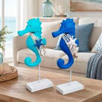 Kit 2 Enfeites Cavalo Marinho em Madeira Estilo Praiano Azul 30cm Kit 2 Enfeites Cavalo Marinho em Madeira Estilo Praiano Azul 30cm