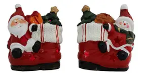 Kit 2 Enfeites Cerâmica Natal Led Bota Papai Noel Boneco Nev Kit 2 Enfeites Cerâmica Natal Led Bota Papai Noel Boneco Nev