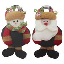 Kit 2 Enfeites De Natal Boneco De Neve E Papai Noel Com Lousa 18cm - Gici Christmas