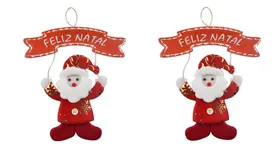 Kit 2 Enfeites Porta Pendente Placa Papai Noel Tecido Natal - Rio Master Kit 2 Enfeites Porta Pendente Placa Papai Noel Tecido Natal - Rio Master
