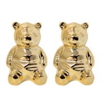 Kit 2 Enfeites Urso Decorativo Porcelana Dourado Gold Lapidado 8cm - Lívon