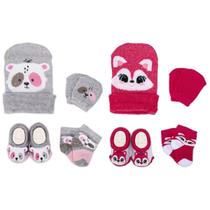 Kit 2 Enxoval Touca Luva Meia e Pantufa Bebê Recém Nascido Menina