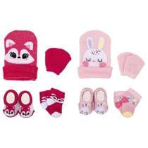 Kit 2 Enxoval Touca Luva Meia e Pantufa Bebê Recém Nascido Menina