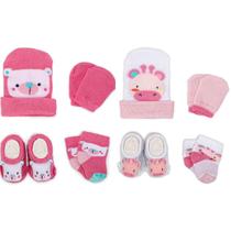 Kit 2 Enxoval Touca Luva Meia e Pantufa Bebê Recém Nascido Menina