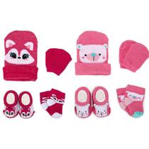 Kit 2 Enxoval Touca Luva Meia e Pantufa Bebê Recém Nascido Menina