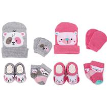 Kit 2 Enxoval Touca Luva Meia e Pantufa Bebê Recém Nascido Menina Kit 2 Enxoval Touca Luva Meia e Pantufa Bebê Recém Nascido Menina