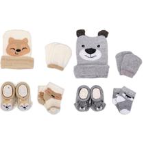 Kit 2 Enxoval Touca Luva Meia e Pantufa Bebê Recém Nascido Menino