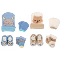 Kit 2 Enxoval Touca Luva Meia e Pantufa Bebê Recém Nascido Menino