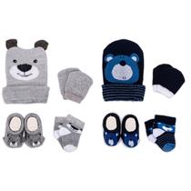 Kit 2 Enxoval Touca Luva Meia e Pantufa Bebê Recém Nascido Menino