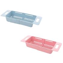 Kit 2 Escorredor de pia ajustável Retrátil Com Alças Cesta plástico Casa