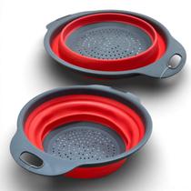 Kit 2 Escorredor Retrátil Dobravel Silicone 24cm Compacto Prático Cozinhas Pequenas Lava Escorre Economiza Espaço