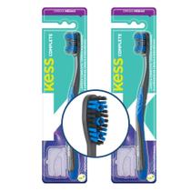 Kit 2 Escova de Dente Azul Cerdas Médias Kess Complete Limpador de Língua Capa Protetora Kit 2 Escova de Dente Azul Cerdas Médias Kess Complete Limpador de Língua Capa Protetora