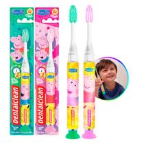 Kit 2 Escova de Dente com Luz Led Peppa Pig Infantil Timer Rosa Verde com Ventosa Dentalclean Kit 2 Escova de Dente com Luz Led Peppa Pig Infantil Timer Rosa Verde com Ventosa Dentalclean