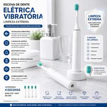 Kit 2 Escova de Dente Elétrica Master Plus Automática Recarregável USB Sem fio Branca Preta Rosa Kit 2 Escova de Dente Elétrica Master Plus Automática Recarregável USB Sem fio Branca Preta Rosa