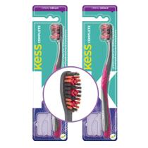 Kit 2 Escova de Dente Rosa Cerdas Médias Kess Complete Limpador de Língua Capa Protetora Kit 2 Escova de Dente Rosa Cerdas Médias Kess Complete Limpador de Língua Capa Protetora
