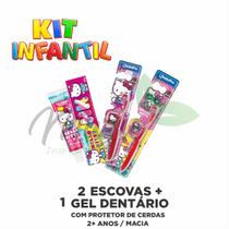 Kit 2 Escova de Dentes Infantil Hello Kitty Cerdas Macias + Pasta de Dentes Hello Kitty Kit 2 Escova de Dentes Infantil Hello Kitty Cerdas Macias + Pasta de Dentes Hello Kitty