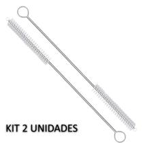 Kit 2 Escova de limpeza de canudo Cerdas Nylon Haste Inox Flexível 21cm