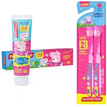 Kit 2 Escova Dental + Gel Dental - Peppa Pig - Dentalclean