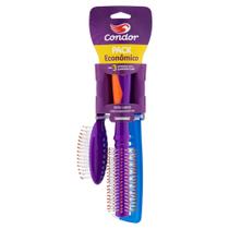 Kit 2 escovas + 1 pente para cabelo condor joy pack econômico
