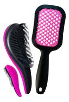 Kit 2 Escovas de Cabelo Rosa Landhs Desembaraçadora e Secagem Rápida