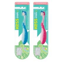 Kit 2 Escovas Dentais Infantil Kess Steps 1 Rosa e Azul