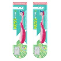 Kit 2 Escovas Dentais Infantil Kess Steps Rosa