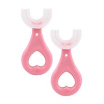 Kit 2 Escovas Dentais Infantis Formato U 360 Silicone Macio Higiene Bucal Segura e Divertida