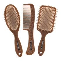 Kit 2 Escovas E 1 Pente De Cabelo Fibra De Coco Marco Boni