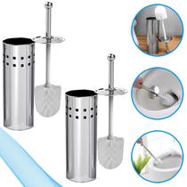 Kit 2 Escovas Sanitária com Suporte de Aço Inox Limpeza e Organização do Banheiro