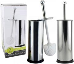 Kit 2 Escovas Sanitária Vassoura Vaso Aço Inox Suporte Banheiro
