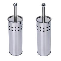 Kit 2 Escovas Sanitária Vassoura Vaso Aço Inox Suporte Banheiro