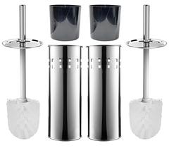 Kit 2 escovas sanitarias em inox com suporte para limpar vaso privada sanitário e banheiro estampa vazada
