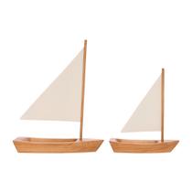 kit 2 Escultura decorativa barco a vela de madeira e metal