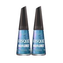 Kit 2 Esmalte Azul Risqué ManiCores Esmalterapia Cintilante 8ml