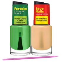 Kit 2 Esmalte Cora Save Nails Fortalex E Palito Plástico